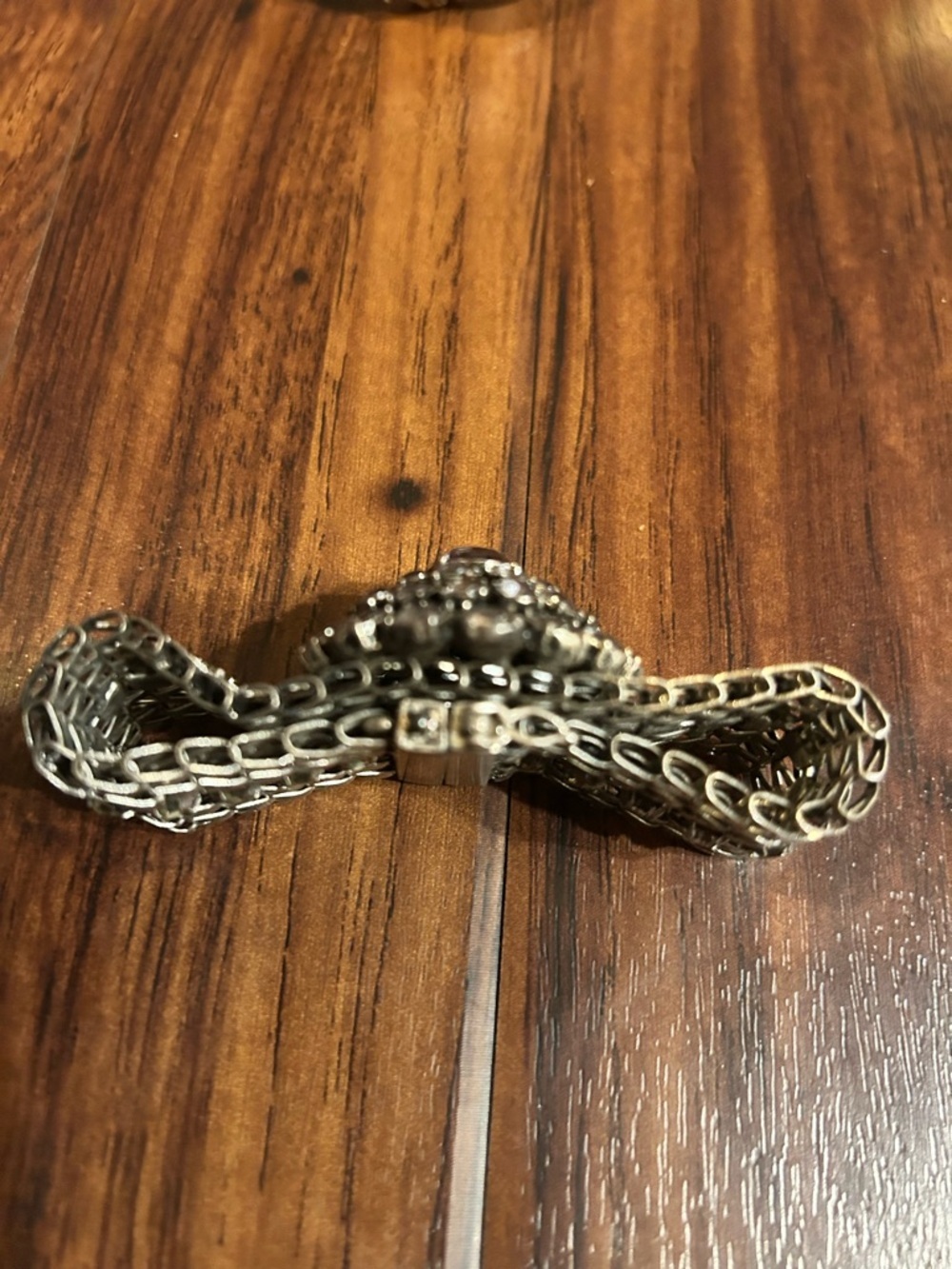 LOFT Silver-Tone Gunmetal and Rhinestone Brooch-style bracelet, magnetic closure - Picture 6 of 9